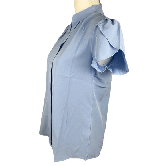 Womens Medium Shirt Chiffon Blouse Elegant Ladies Formal Office Top Short Sleeve - Picture 2 of 7